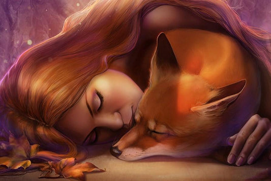 Schönes Mädchen & Fuchs Diamond Painting - Diamond Painting