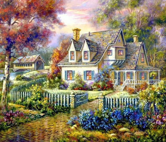 Schönes Haus in der Frühlingssaison - Diamond Painting