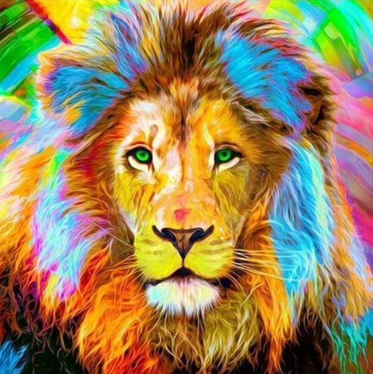 Großer Löwe mit buntem Haar - Diamond Painting