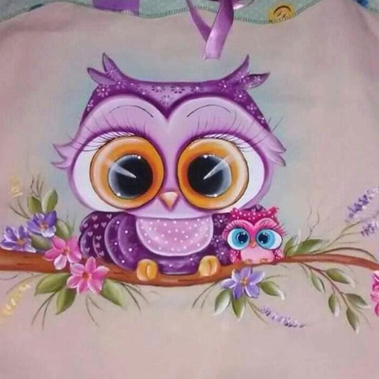 karikatur Eule mit Baby - Diamond Painting