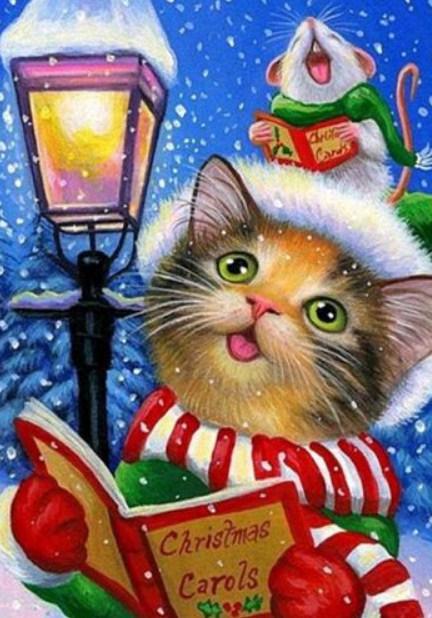 Weihnachtskatze Lesebuch - Diamond Painting