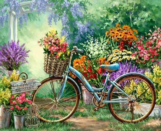 Blumenmarkt & Fahrrad - Diamond Painting