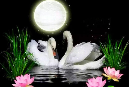 Vollmond & Schwan Paar Diamond Painting - Diamond Painting