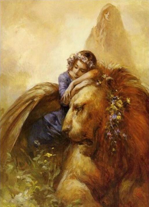 Mädchen & Löwe - Malen von Diamante - Diamond Painting