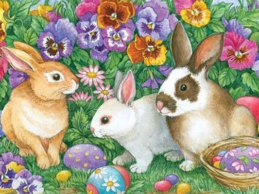 Kaninchen & Blumen - Diamond Painting