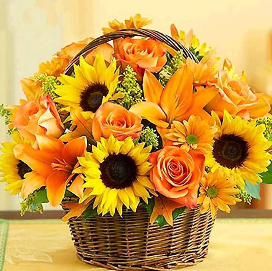 Sonnenblumen & Rosen Korb - Diamond Painting