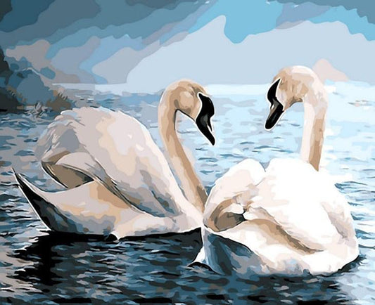 Schwäne paaren sich im Wasser Diamond Painting - Diamond Painting