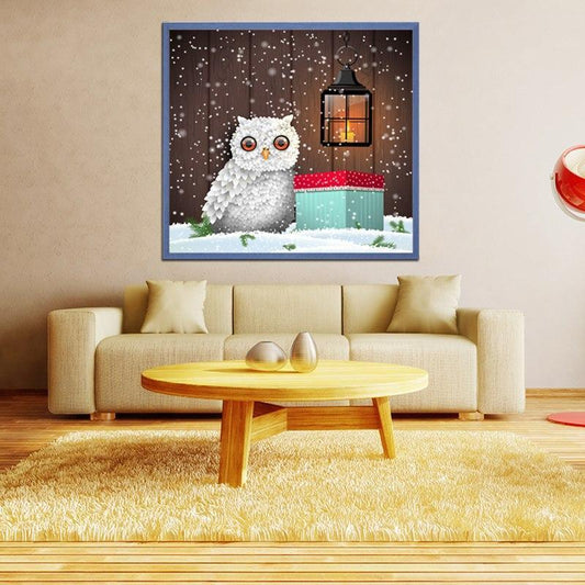 Weiße Eule - Weihnachtsmalerei - Diamond Painting