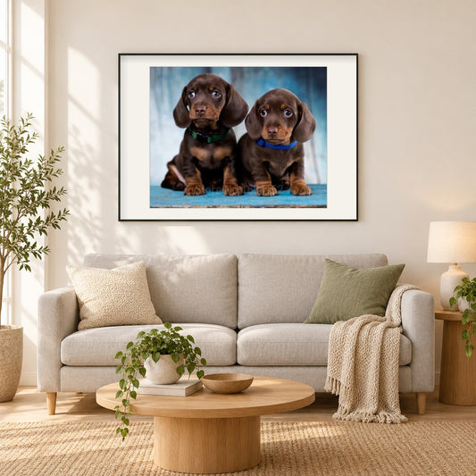 Alpine Dachsbracke als gerahmtes Diamond Painting im Wohnzimmer