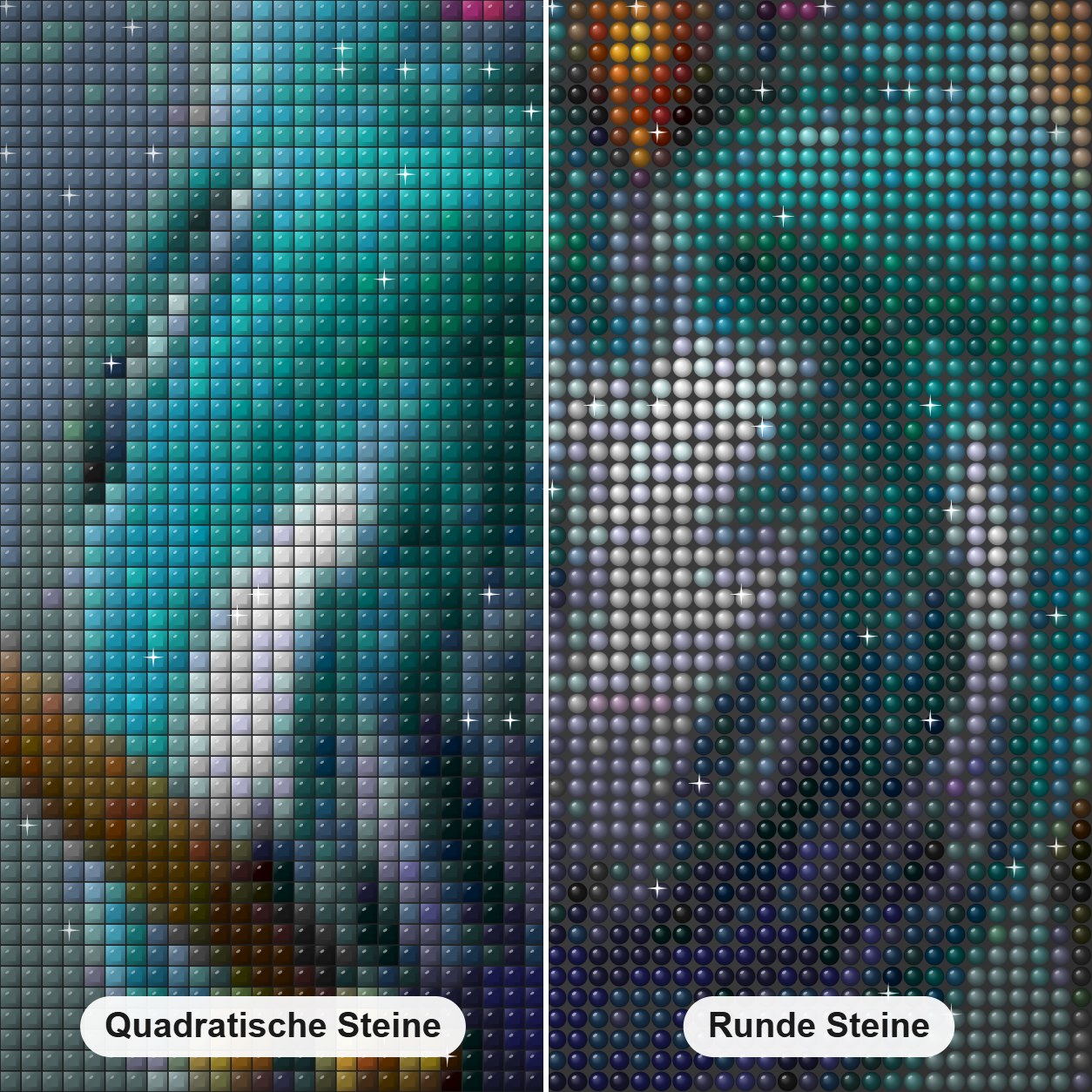Blaue Eule von Madagaskar Diamond Painting Nahaufnahme mit quadratischen und runden Steinen