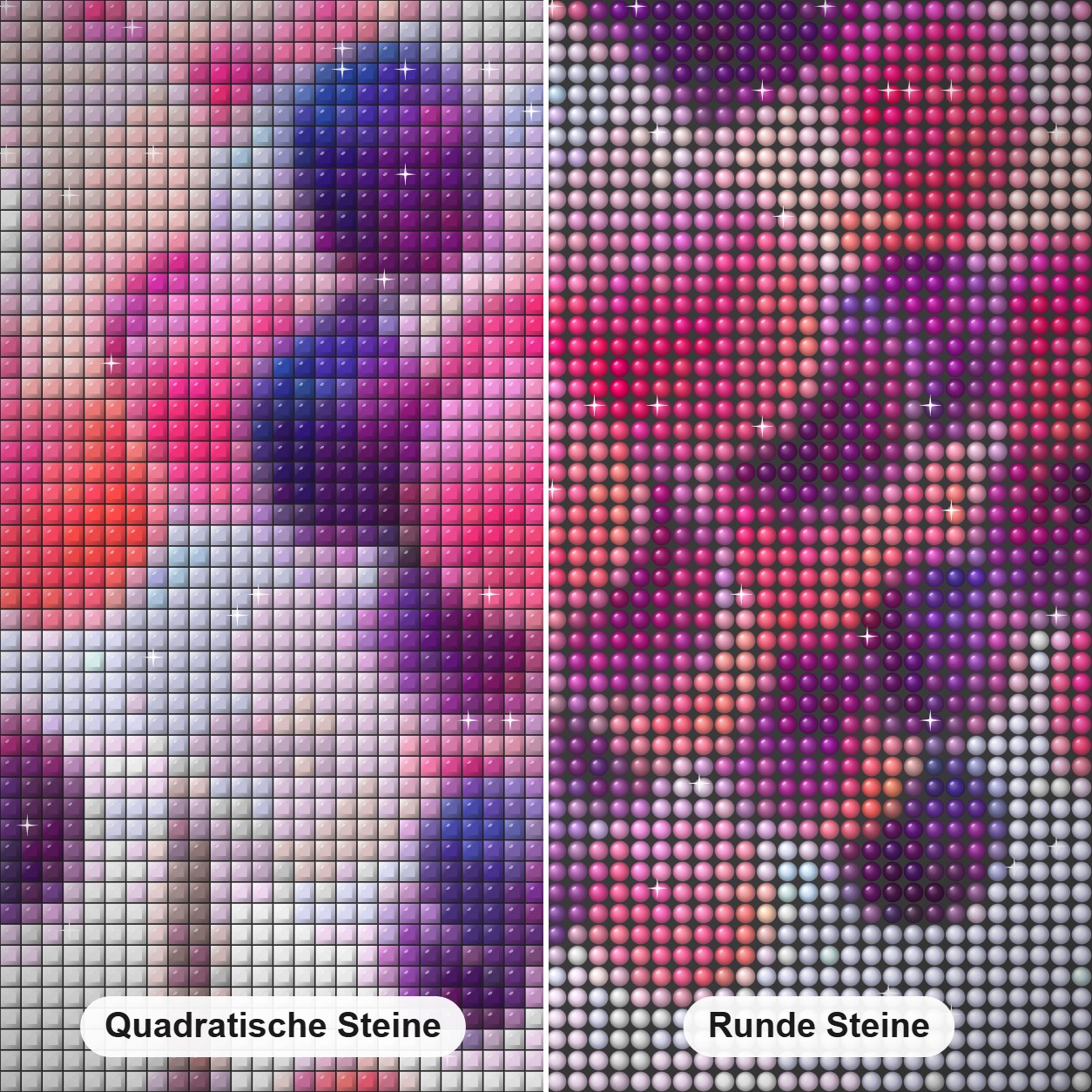 Bunte Luftballons & Eiffelturm Diamond Painting Nahaufnahme mit quadratischen und runden Steinen