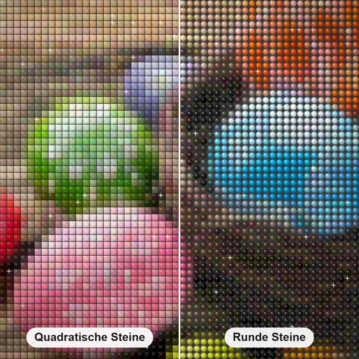 Bunte Ostereier Diamond Painting Nahaufnahme mit quadratischen und runden Steinen