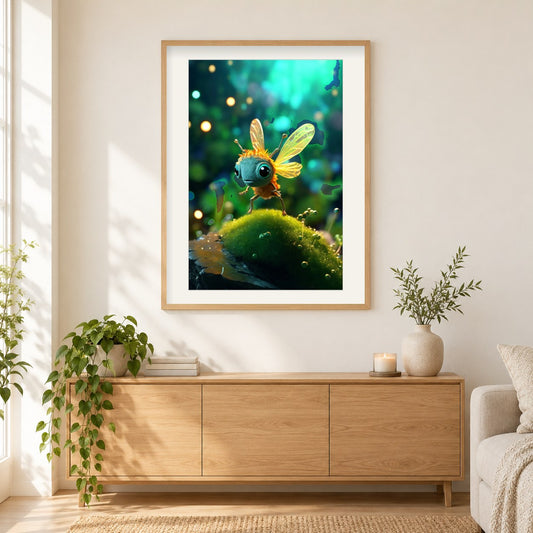 Süße Honigbiene mit großen Augen als gerahmtes Diamond Painting im Wohnzimmer
