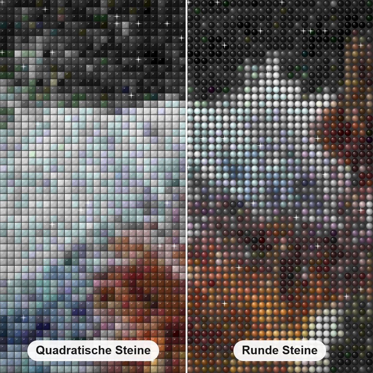 Deutscher Schäferhund läuf im Wasser Diamond Painting Nahaufnahme mit quadratischen und runden Steinen