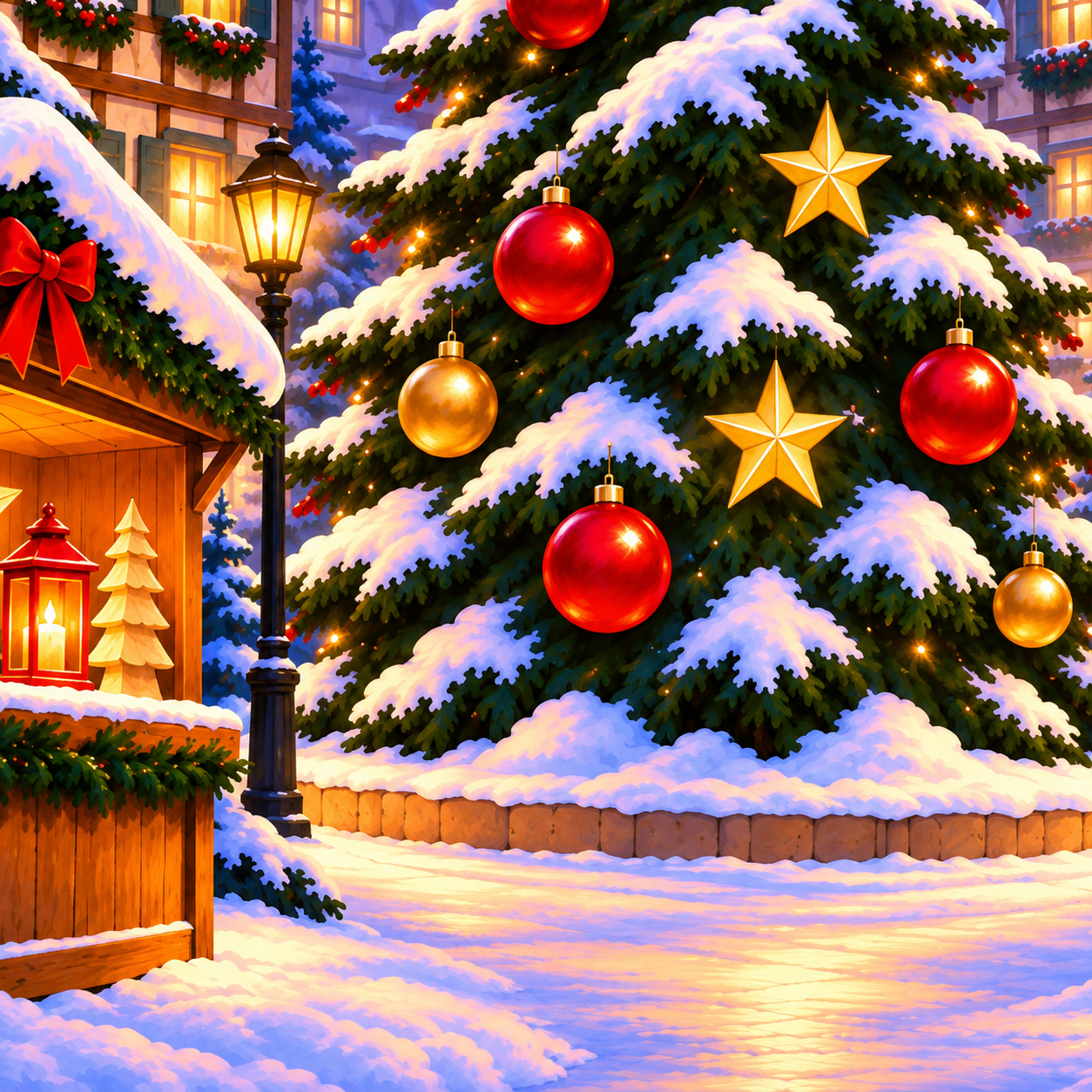 Detailansicht Diamond Painting Weihnachtsmarkt bei Nacht