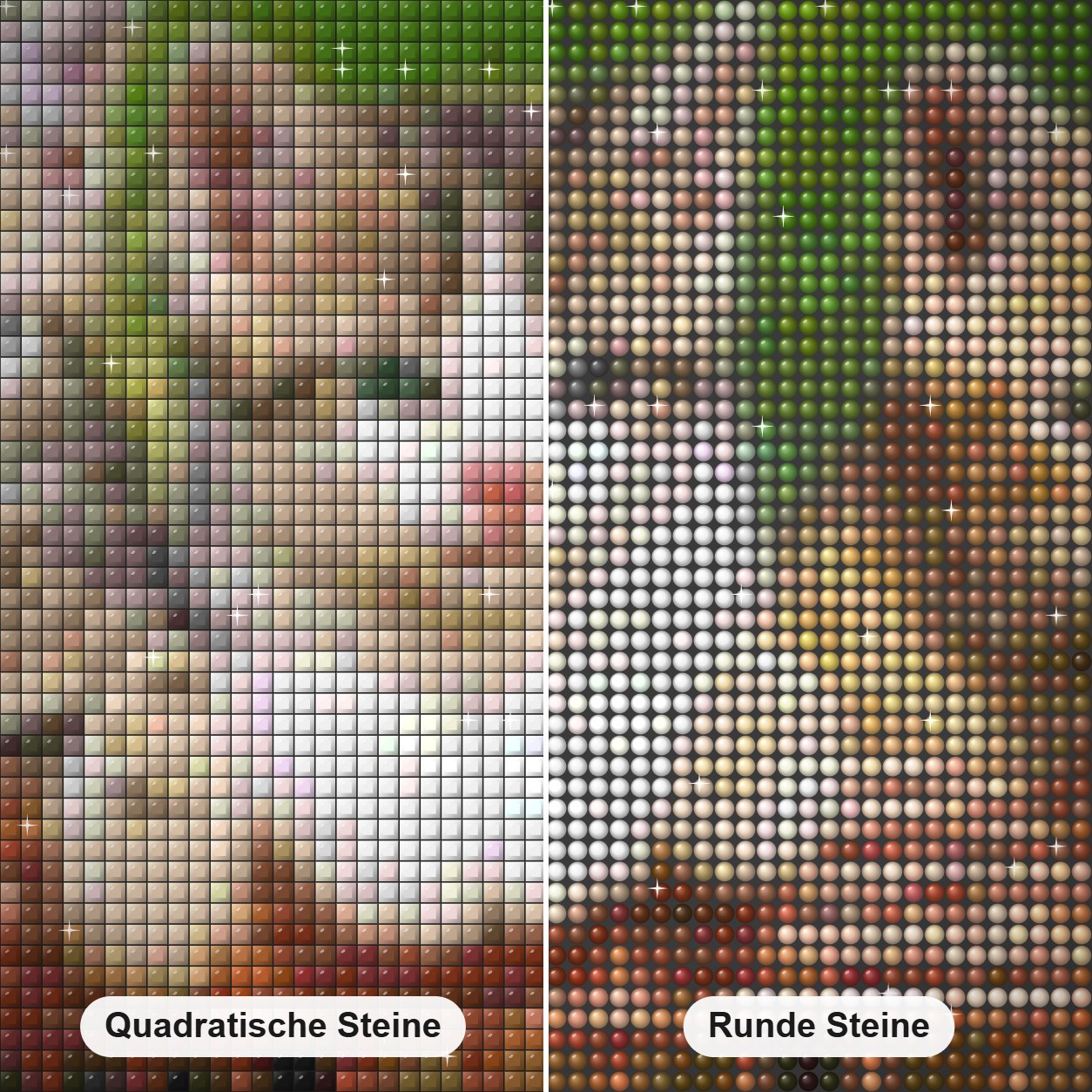 Drei süße Kätzchen Diamond Painting Nahaufnahme mit quadratischen und runden Steinen