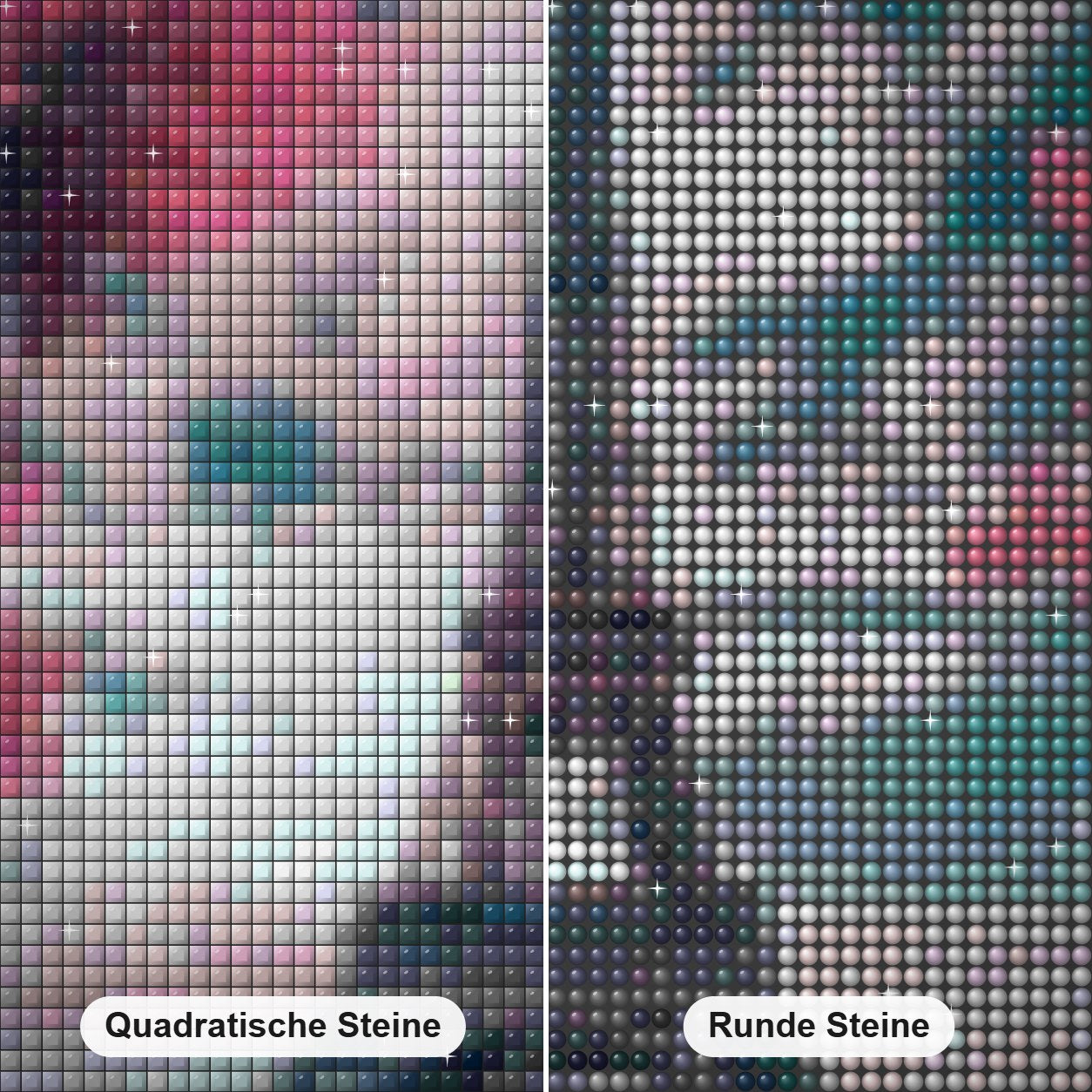 Eiffelturm Paris Diamond Painting Nahaufnahme mit quadratischen und runden Steinen