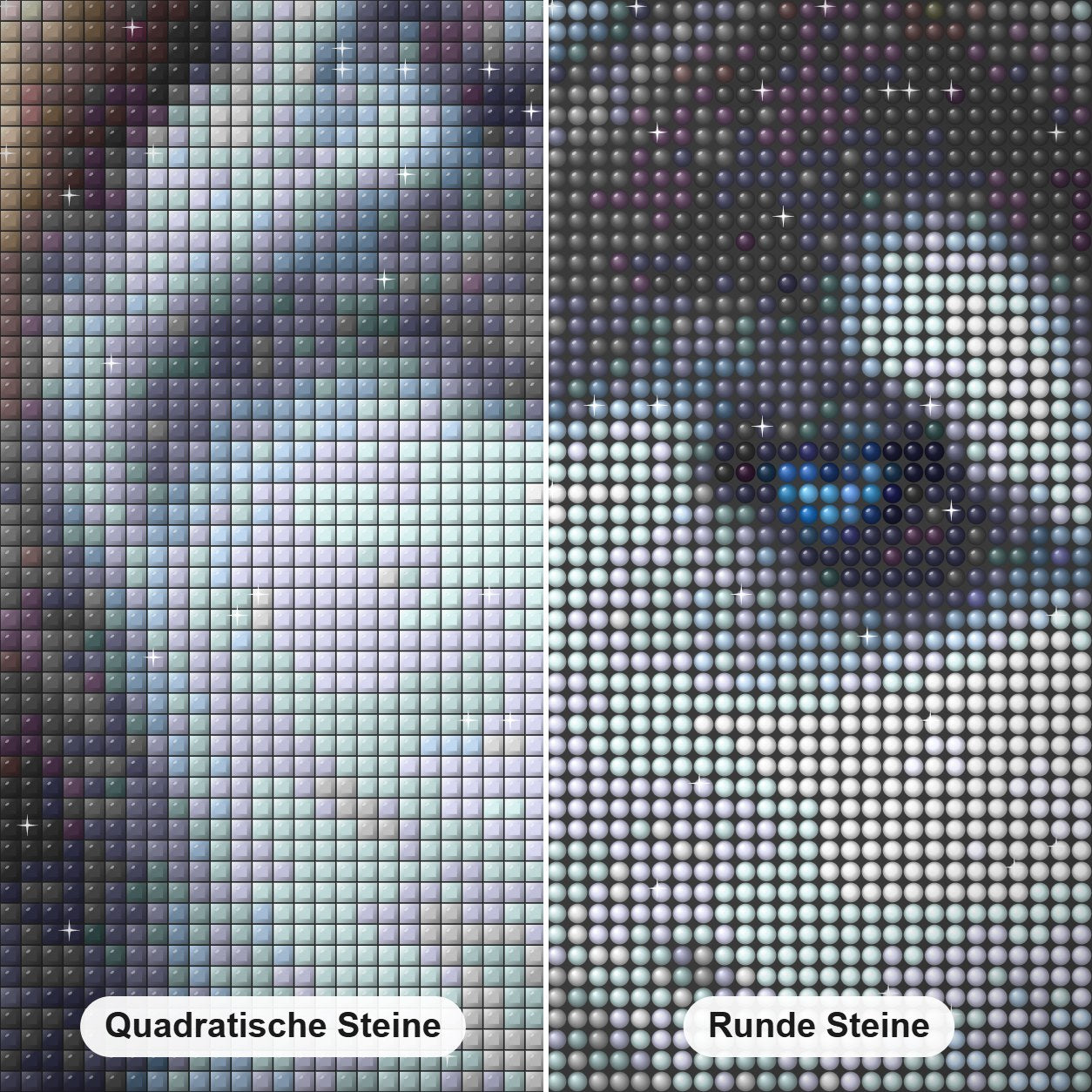 Entzückender Husky mit blauen Augen Diamond Painting Nahaufnahme mit quadratischen und runden Steinen