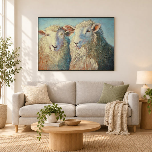 Ewell tritt leise ein - Kunst des Linda Wilder als gerahmtes Diamond Painting im Wohnzimmer