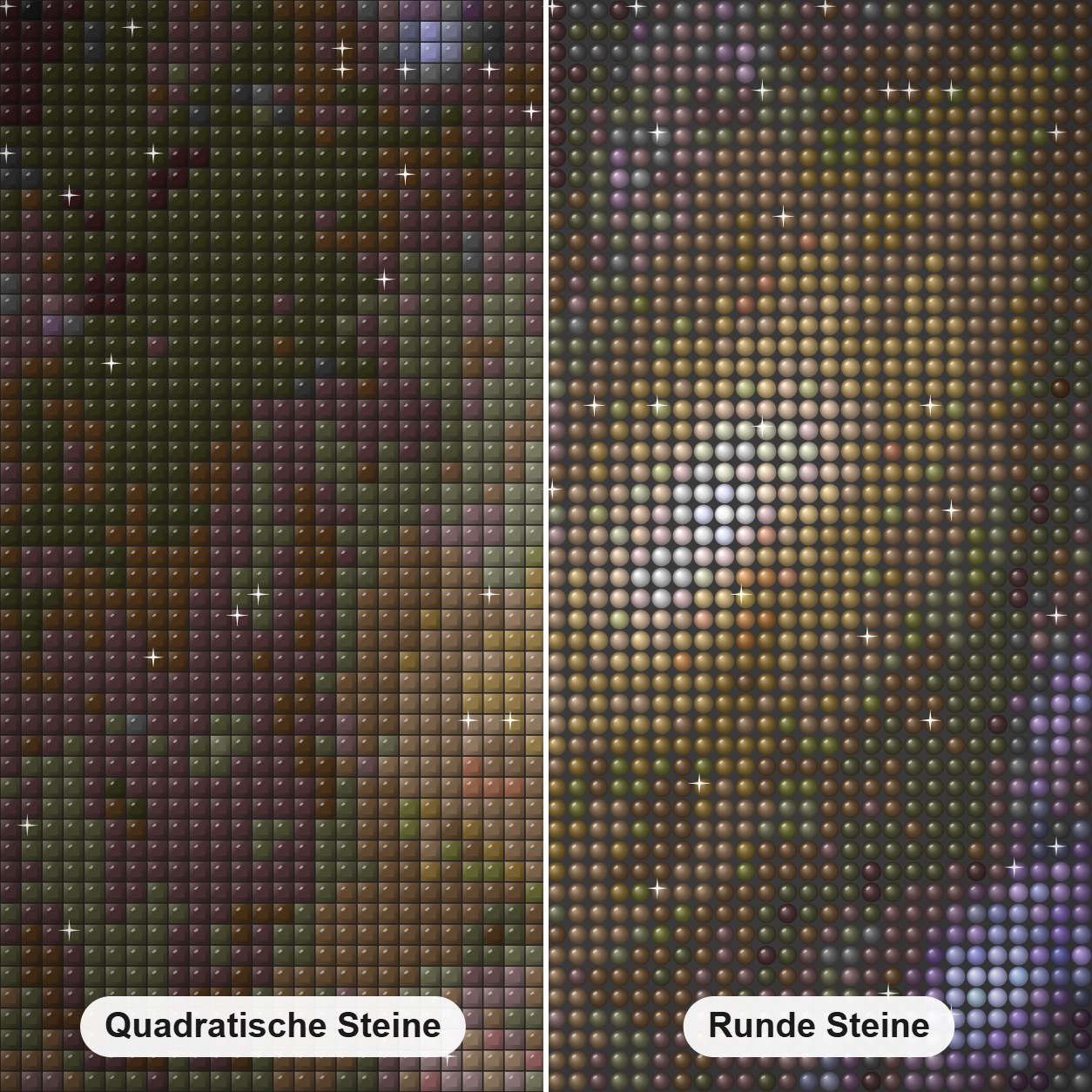explosive Galaxie Diamond Painting Nahaufnahme mit quadratischen und runden Steinen