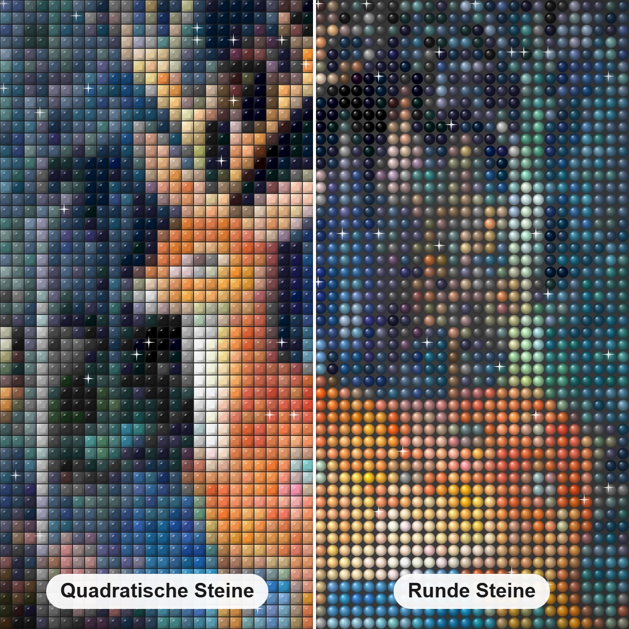 Rehkitz im Wald Diamond Painting Nahaufnahme mit quadratischen und runden Steinen