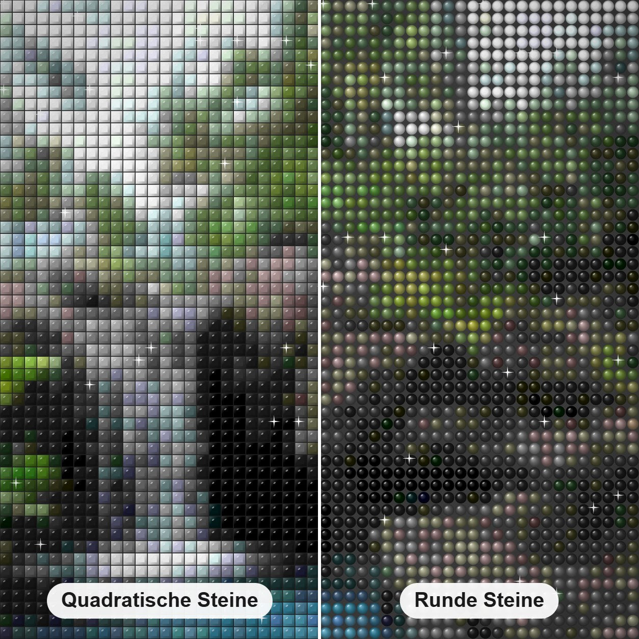 Fenster zum erstaunlichen Wasserfall Diamond Painting Nahaufnahme mit quadratischen und runden Steinen