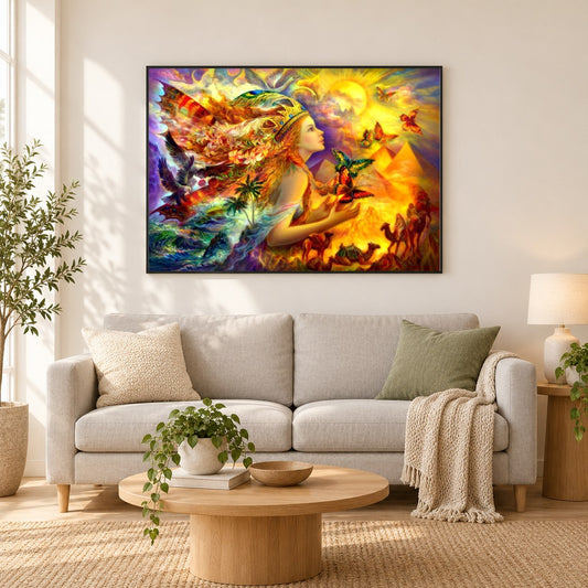 Gekrönte Dame Art als gerahmtes Diamond Painting im Wohnzimmer