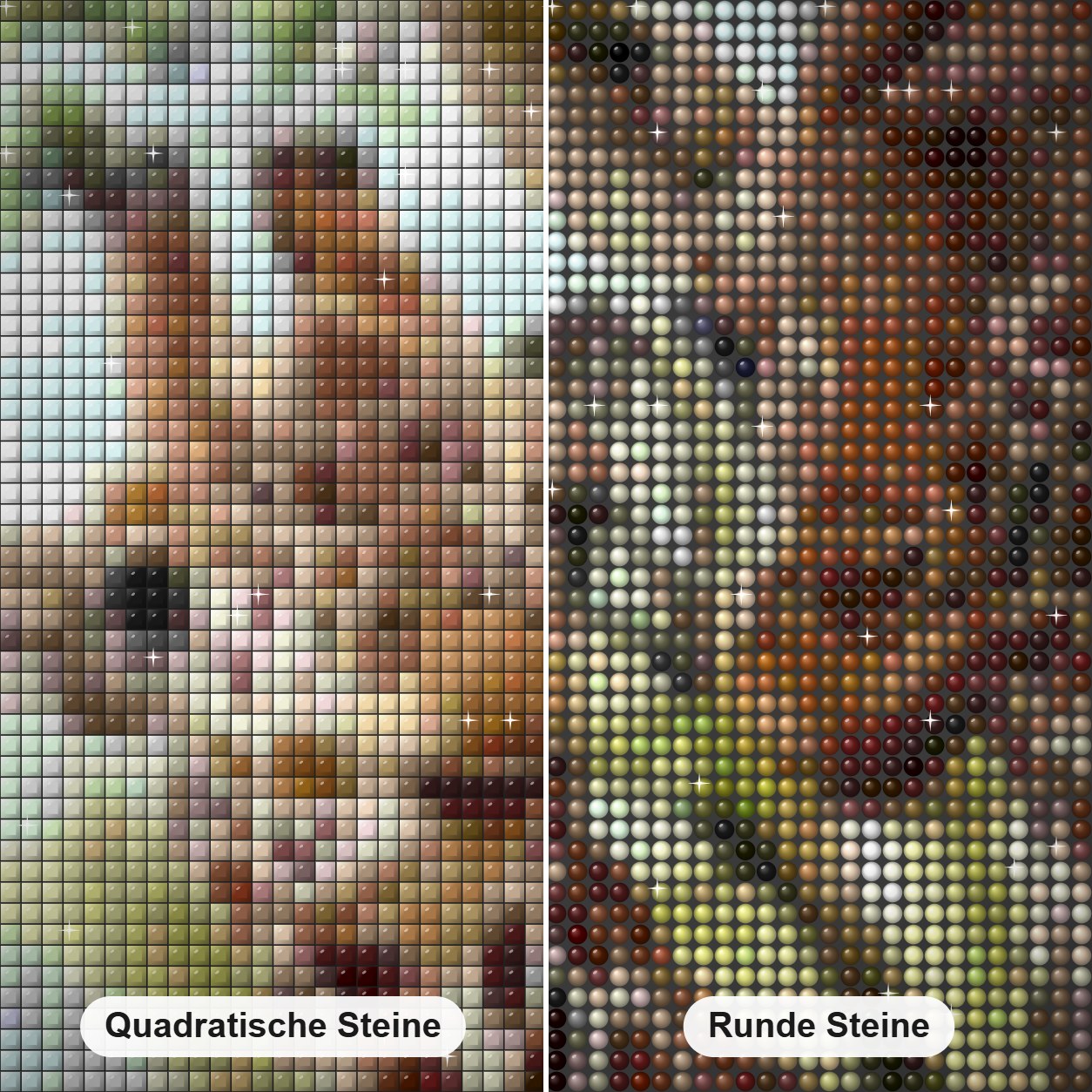 Giraffenpaar Diamond Painting Nahaufnahme mit quadratischen und runden Steinen