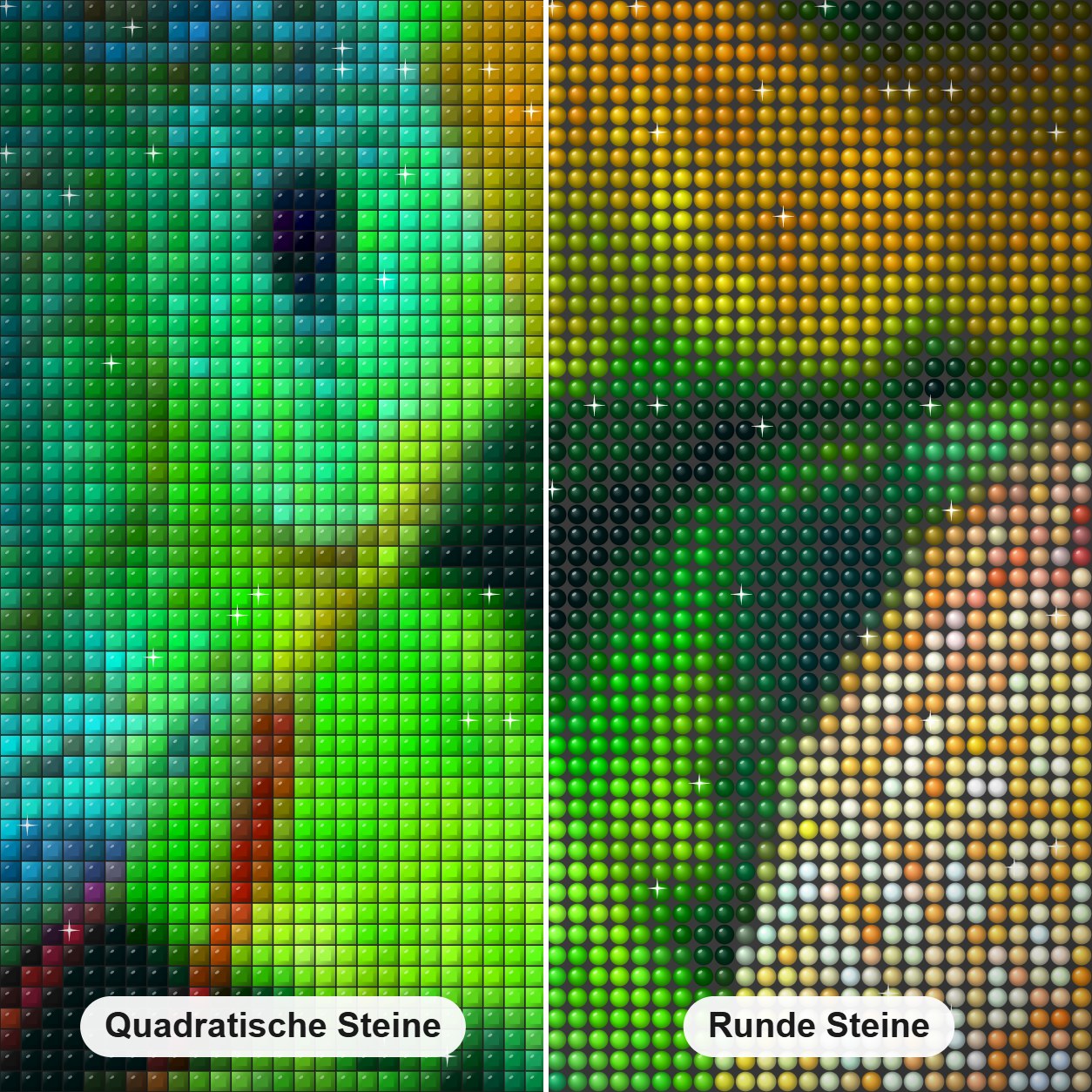 GloFish Diamond Painting Nahaufnahme mit quadratischen und runden Steinen