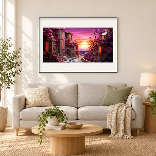 Auf Wiedersehen Sonne als gerahmtes Diamond Painting im Wohnzimmer