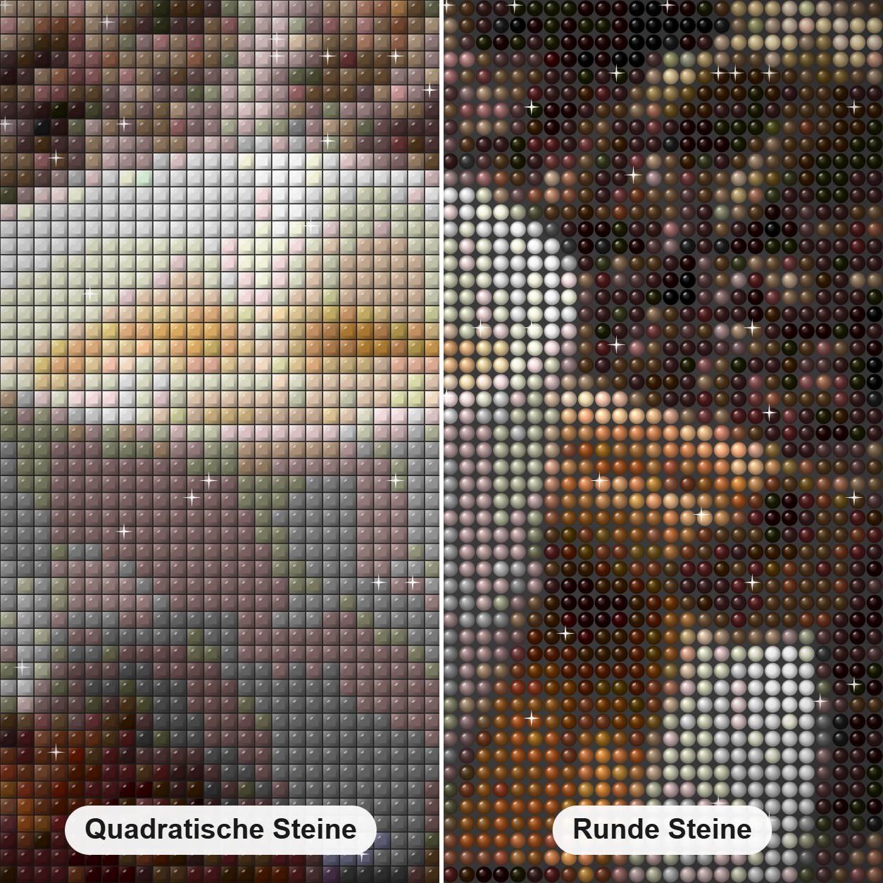 Heißer Kaffee dämpfen Diamond Painting Nahaufnahme mit quadratischen und runden Steinen