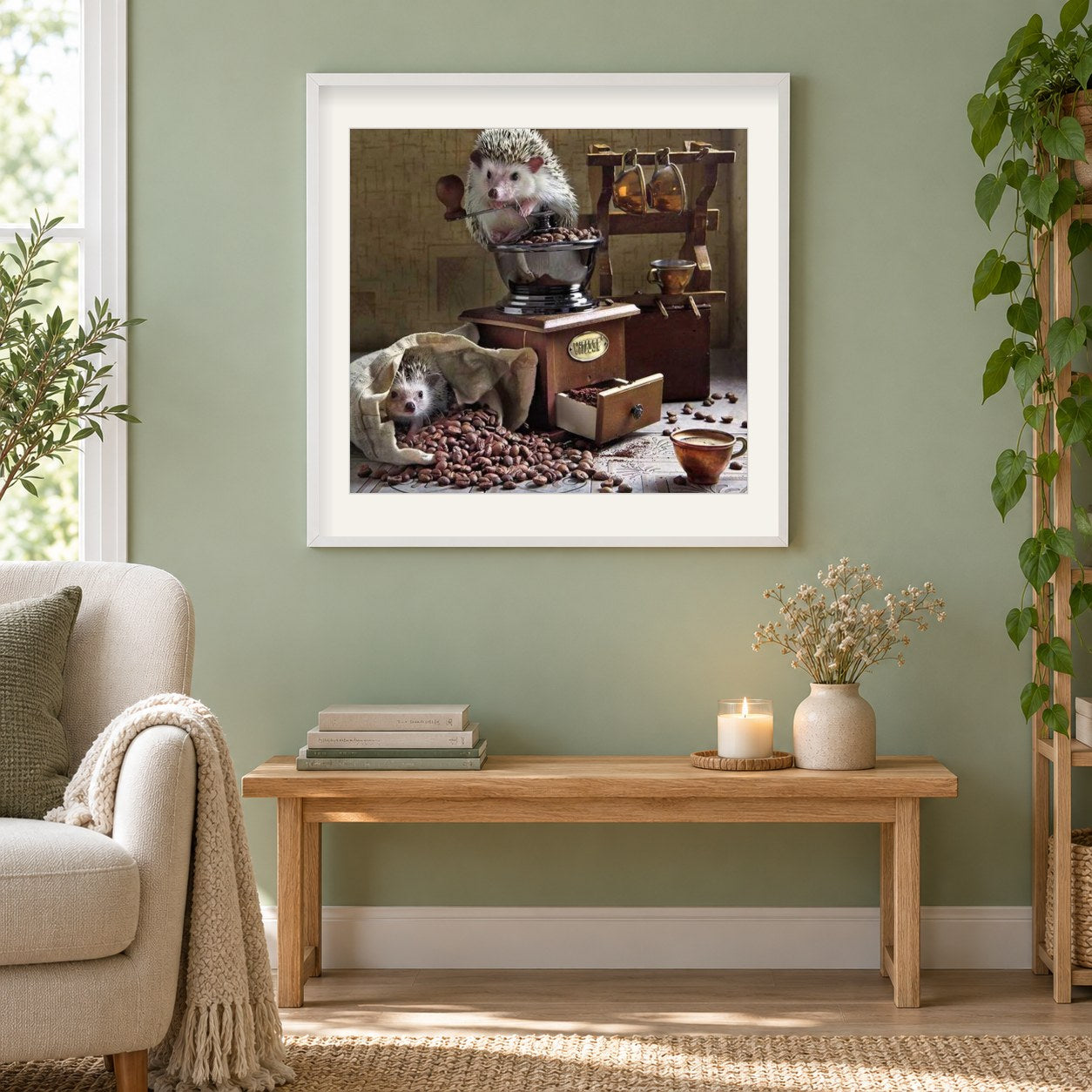 Igel als gerahmtes Diamond Painting im Wohnzimmer