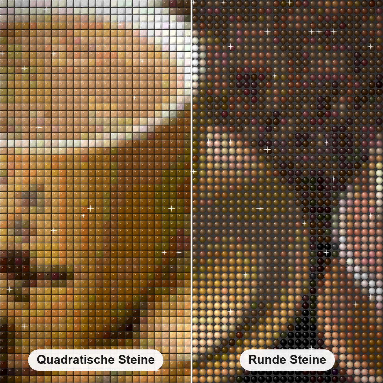 Kaffee & Cupcake Diamond Painting Nahaufnahme mit quadratischen und runden Steinen