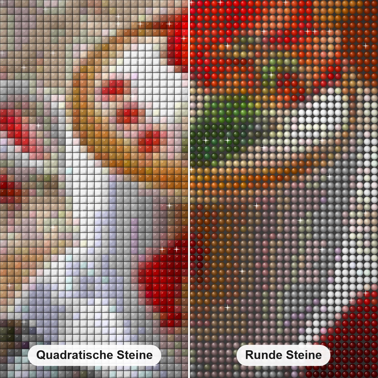 Kaffeetasse & Erdbeeren Diamond Painting Nahaufnahme mit quadratischen und runden Steinen