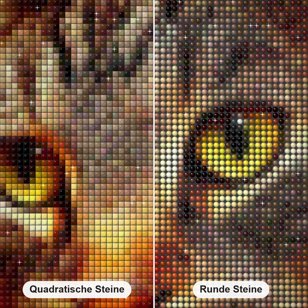 Katzengesicht Nahaufnahme Diamond Painting Nahaufnahme mit quadratischen und runden Steinen
