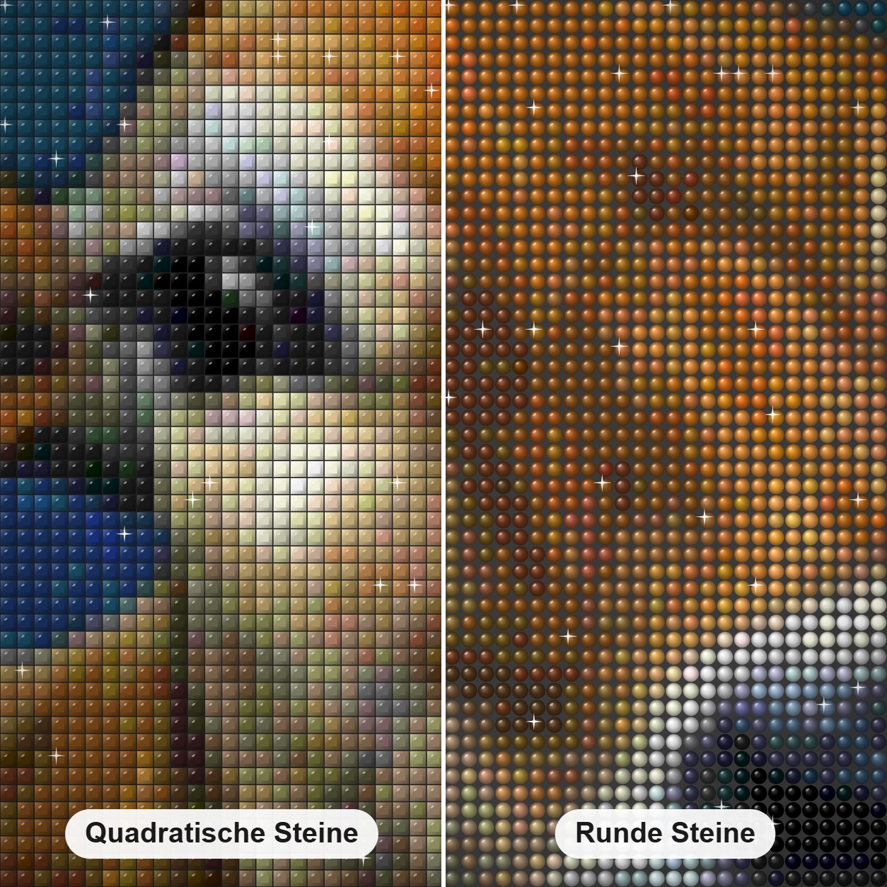 Kuhgesicht aus der Nähe Diamond Painting Nahaufnahme mit quadratischen und runden Steinen