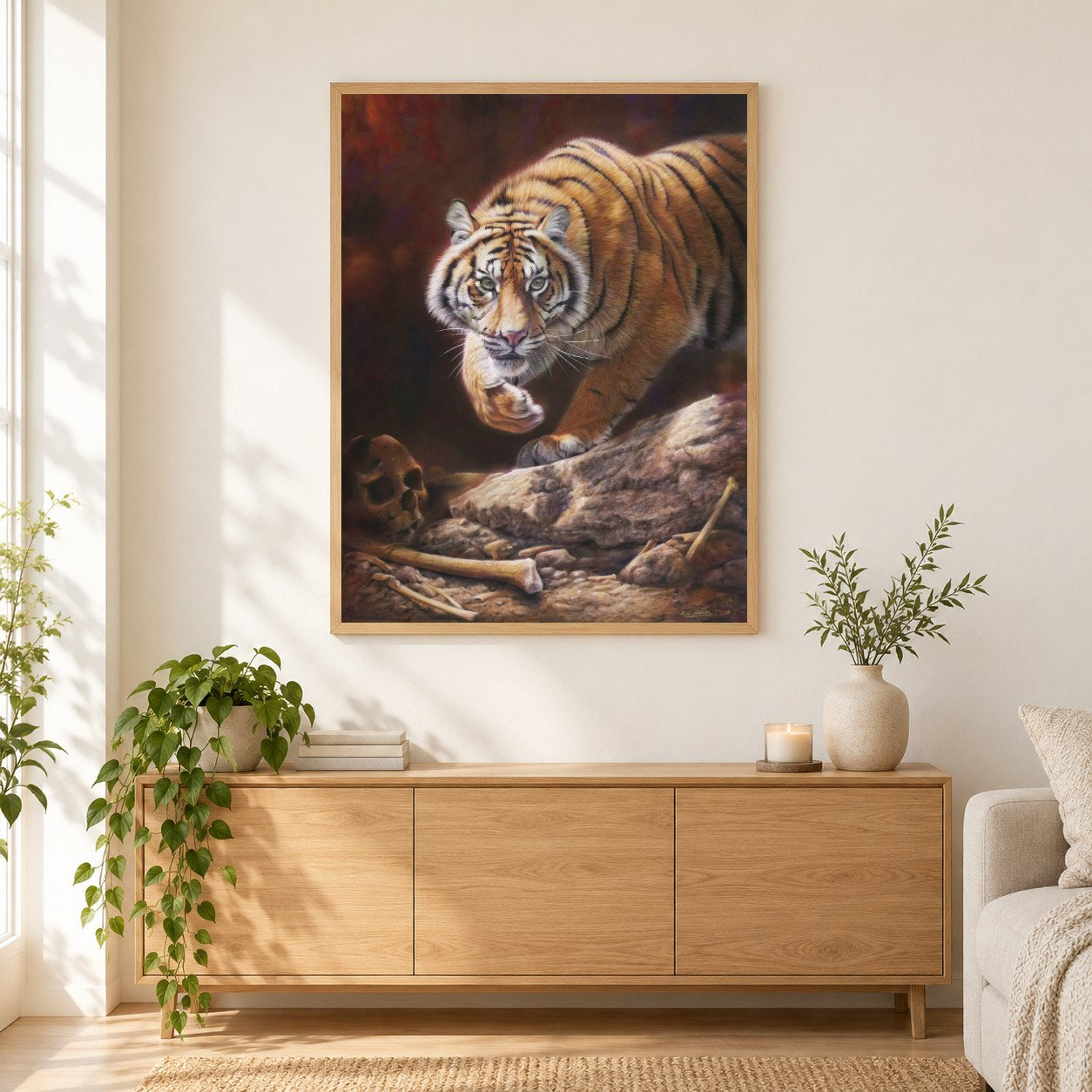 Versteck des Menschenfressers -  Kunst des Eric Wilson als gerahmtes Diamond Painting im Wohnzimmer