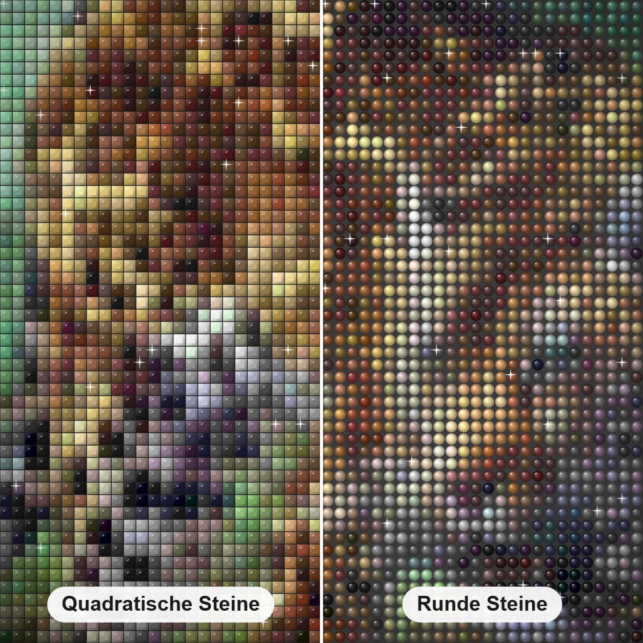 Leopard im Wald Diamond Painting Nahaufnahme mit quadratischen und runden Steinen