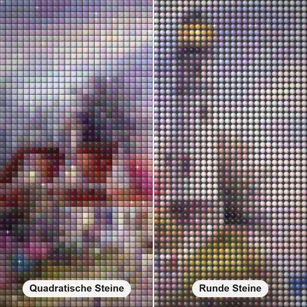 Leuchtturm am Meer Diamond Painting Nahaufnahme mit quadratischen und runden Steinen