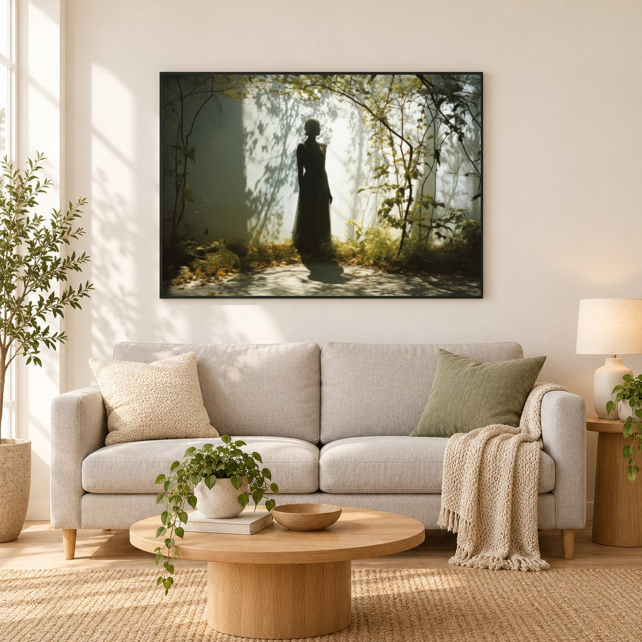 Einsames Mädchen in einem Wald als gerahmtes Diamond Painting im Wohnzimmer