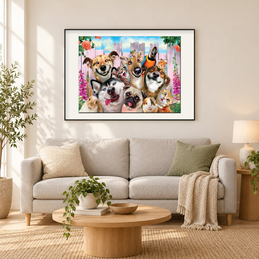Lustige Tiere DIY Diamond Paintings als gerahmtes Diamond Painting im Wohnzimmer