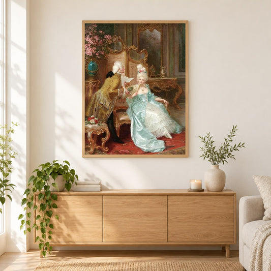 Marie Antoinette als gerahmtes Diamond Painting im Wohnzimmer