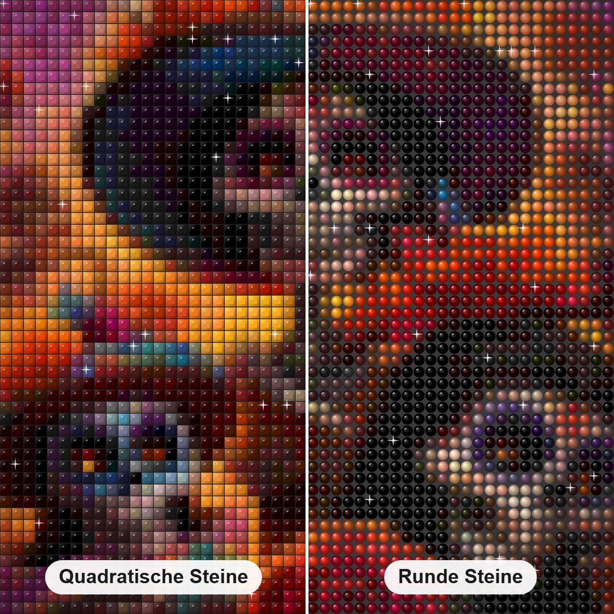 Mitternachtsfeiern mit Skeletten Diamond Painting Nahaufnahme mit quadratischen und runden Steinen