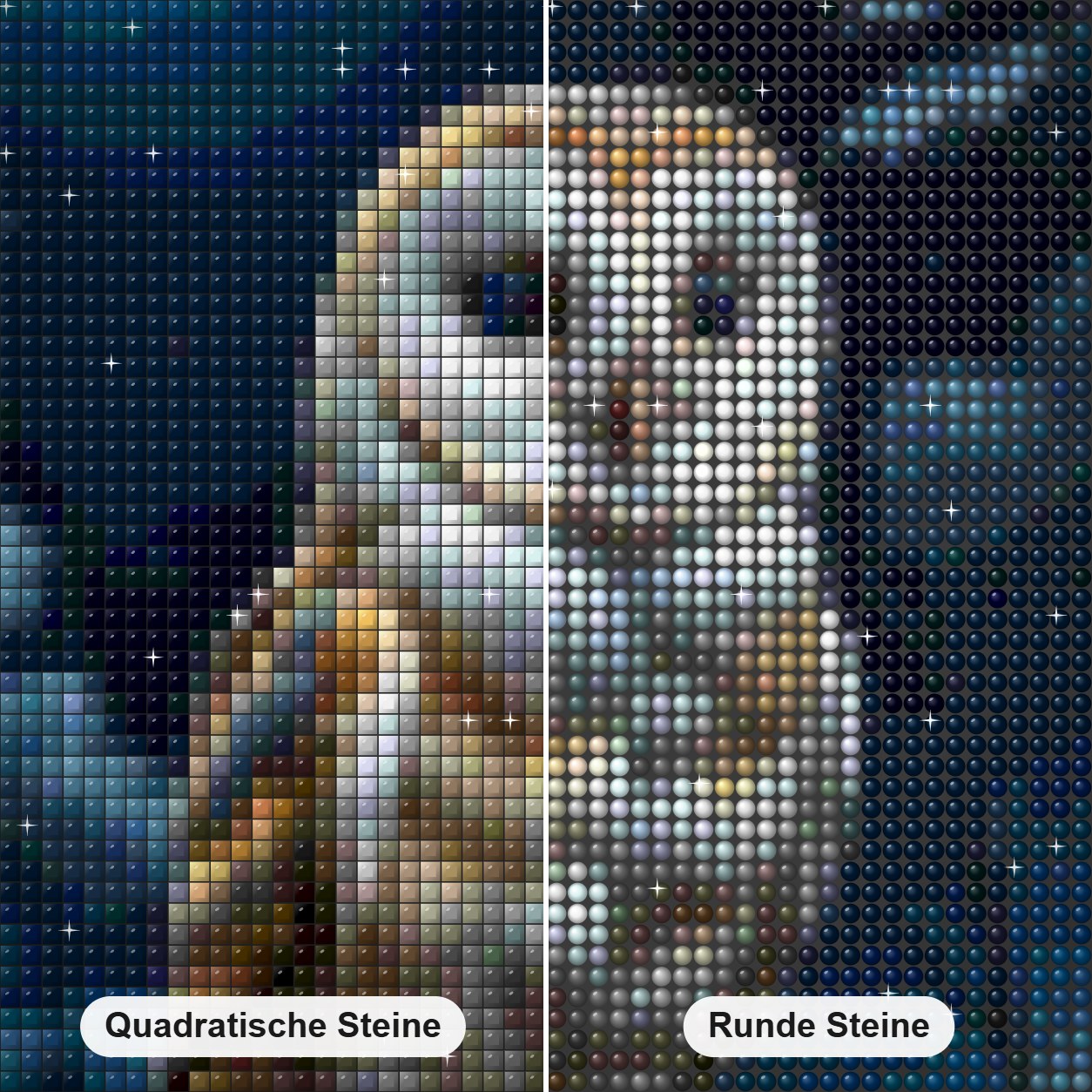 Mr. Owls nächtliche Wache Diamond Painting Nahaufnahme mit quadratischen und runden Steinen