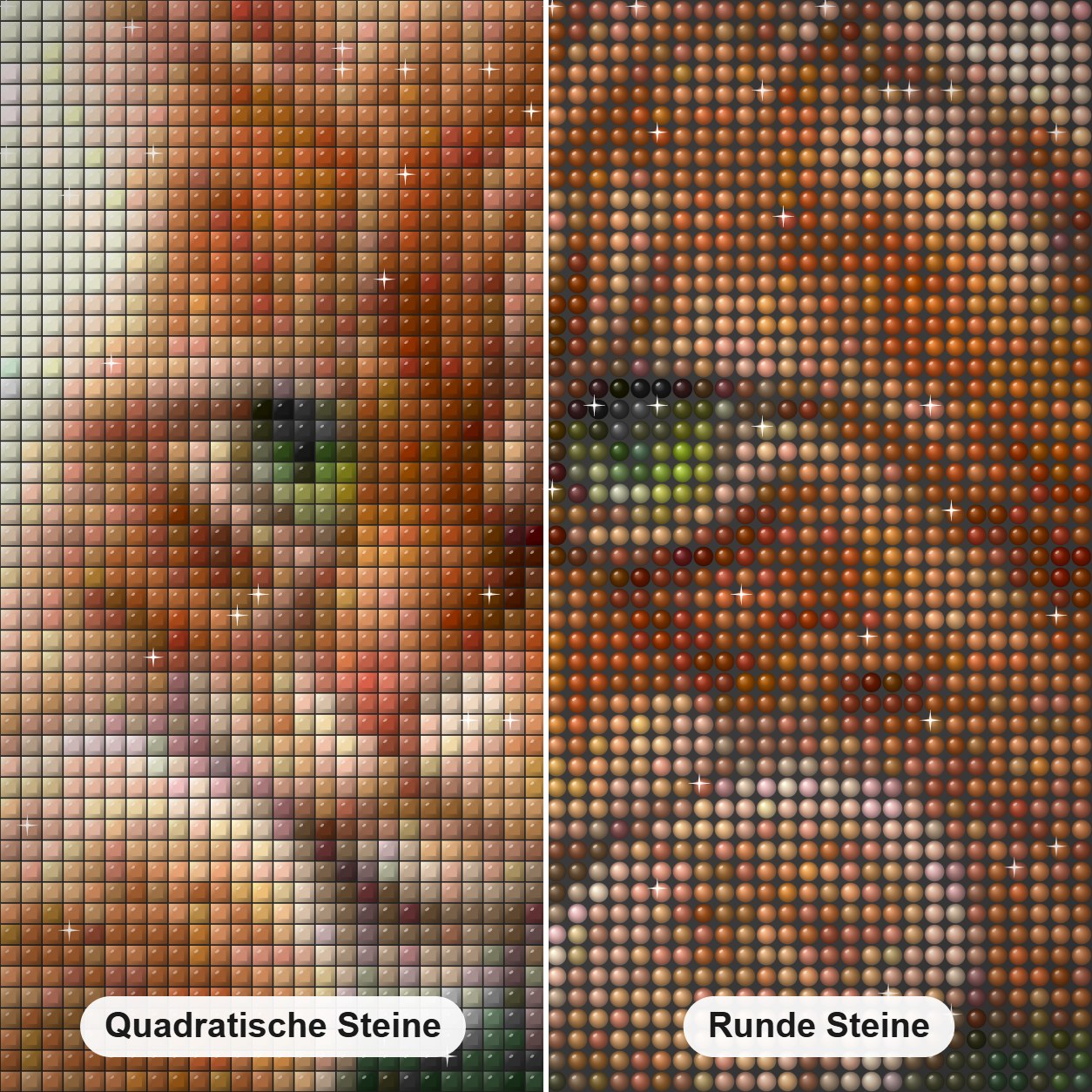 Nette Ingwer-Katze mit grünen Augen Diamond Painting Nahaufnahme mit quadratischen und runden Steinen