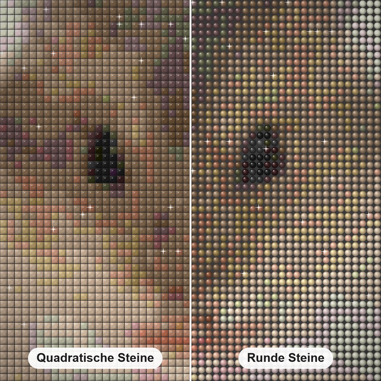 Nette Maus Diamond Painting Nahaufnahme mit quadratischen und runden Steinen
