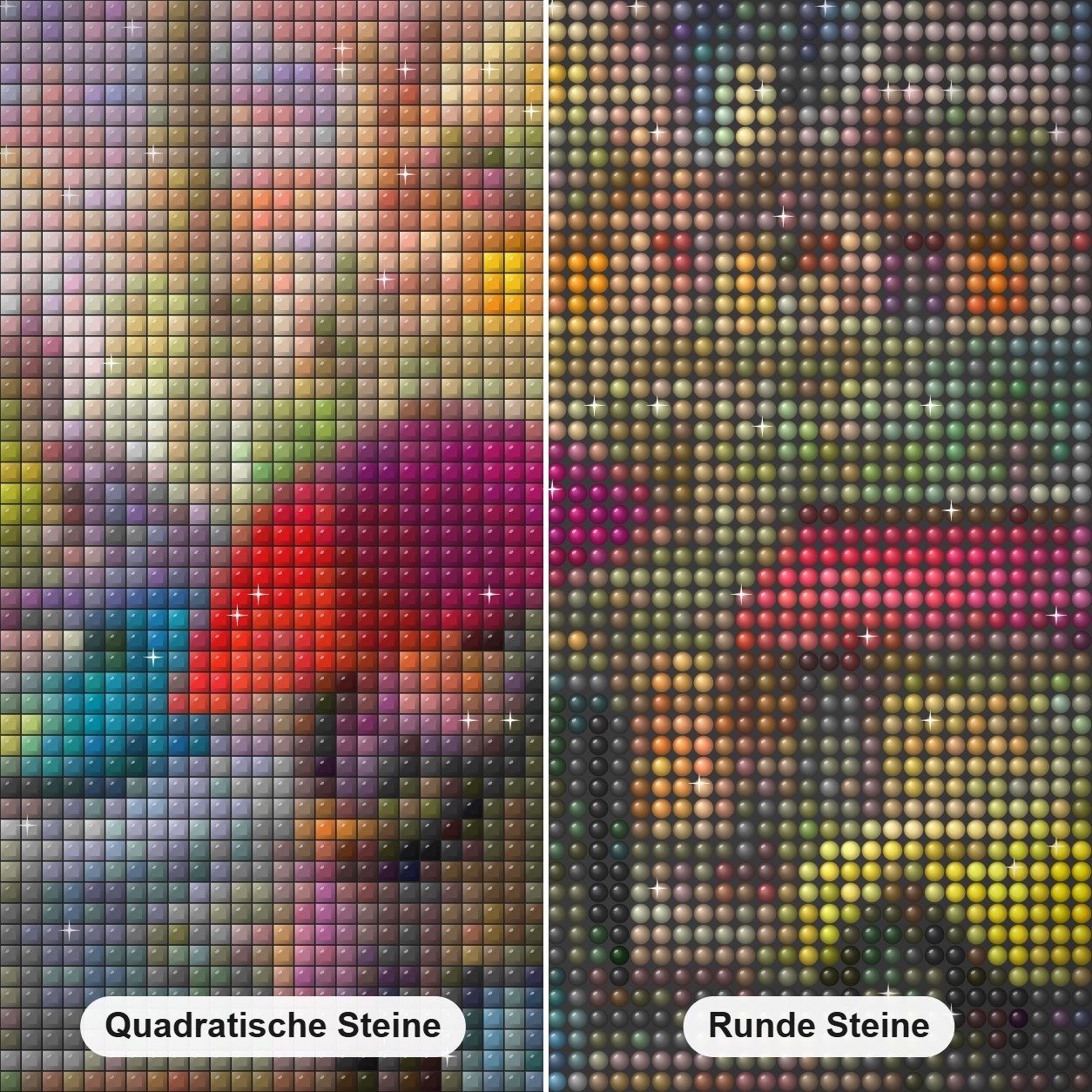 Paar auf Pariser Straßen Diamond Painting Nahaufnahme mit quadratischen und runden Steinen