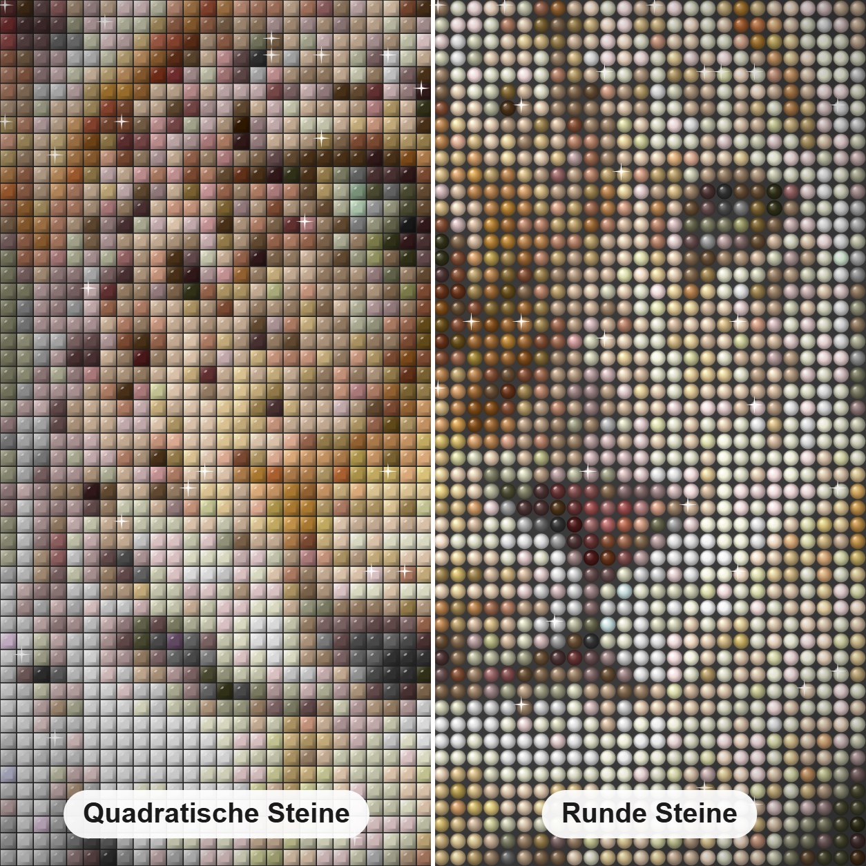 Porträt des persischen Leoparden -  Kunst des Eric Wilson Diamond Painting Nahaufnahme mit quadratischen und runden Steinen
