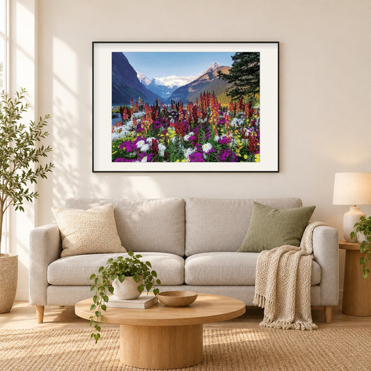 Ravensburger Blumengebirge als gerahmtes Diamond Painting im Wohnzimmer