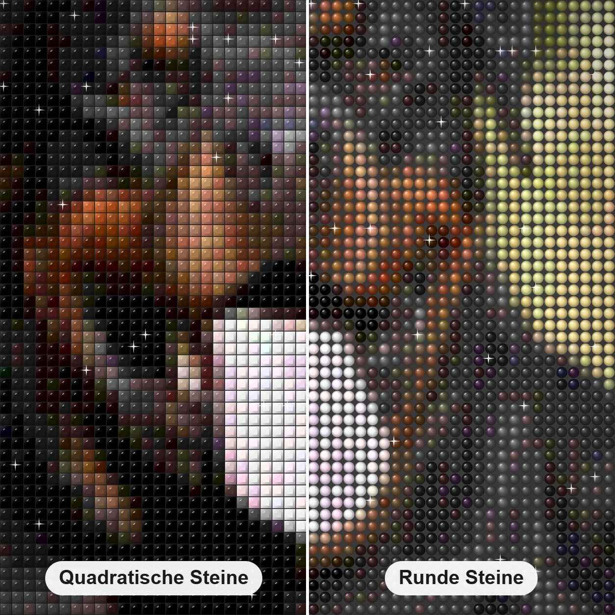 Rottweiler gähnt Diamond Painting Nahaufnahme mit quadratischen und runden Steinen